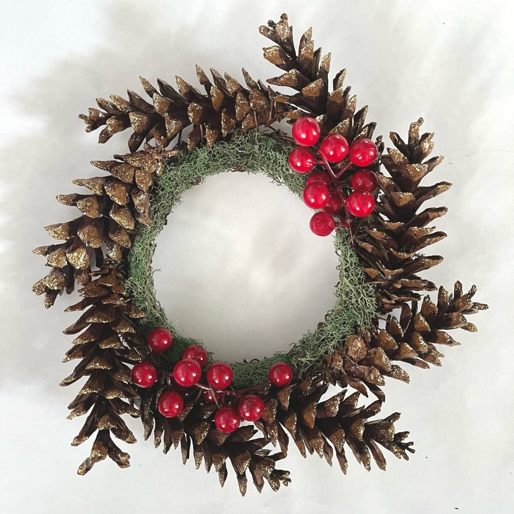 Holiday Pinecone Candle Ring / Wreath Centerpiece